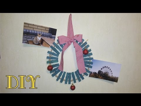 DIY/ Рождественский веночек из прищепок своими руками.