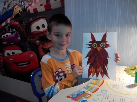 Поделка филин (Сова) из листьев. owl made by hand