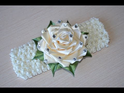 Роза из лент своими руками МК канзаши повязка на голову DIY rose flower Headband kanzashi 髪のヘッドバンド