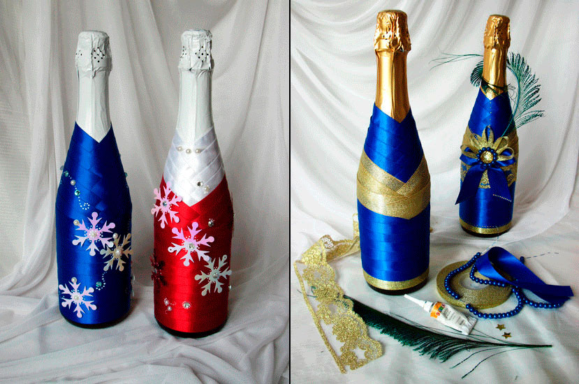 DIY: Новогодний декор бутылки. Как необычно украсить шампанское