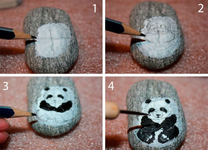 Панда нарисованная на камне мастер-класс