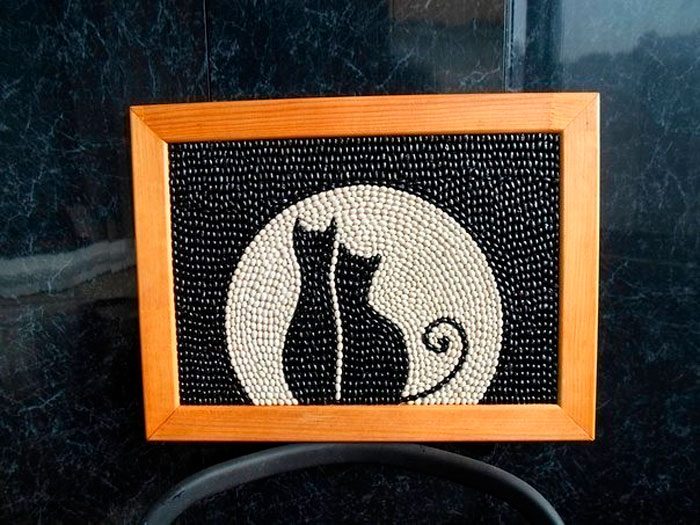 Картина кошки из фасоли мастер-класс
