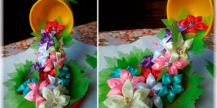 Парящая чашка с цветами канзаши своими руками пошаговый мастер-класс