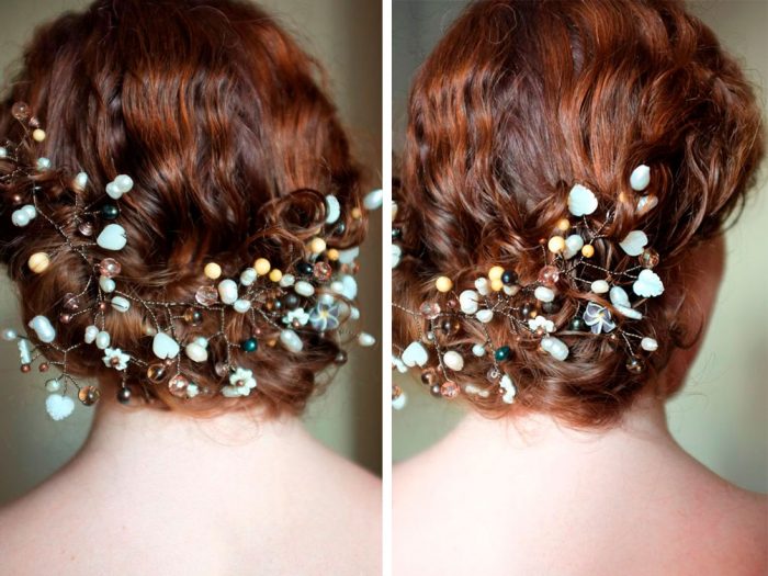 Ветка для волос невесты из проволоки и бисера