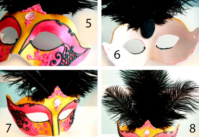 Карнавальная маска с перьями пошагово