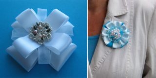 Изысканная брошь из атласных лент